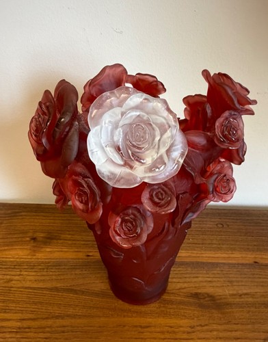 Daum red and white vase - daum, rose
